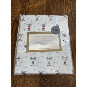 Christmas Twin Cotton Sheet Set Martini Cocktails New Cupcakes & Cashmere